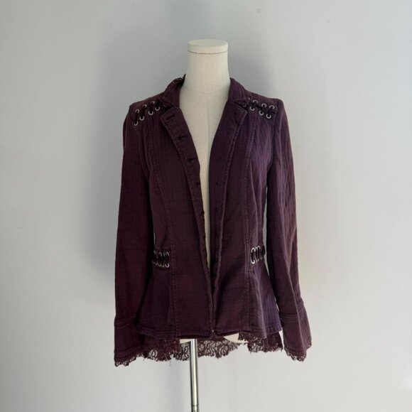 Free People Purple Lace Up Back Jacket Romantic Gothic Boho | Womens Size Medium - Picture 1 of 5